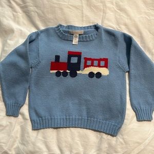 TBBC the Beaufort Bonnet Isaac's Intarsia Sweater Barrington Blue With Train 4T